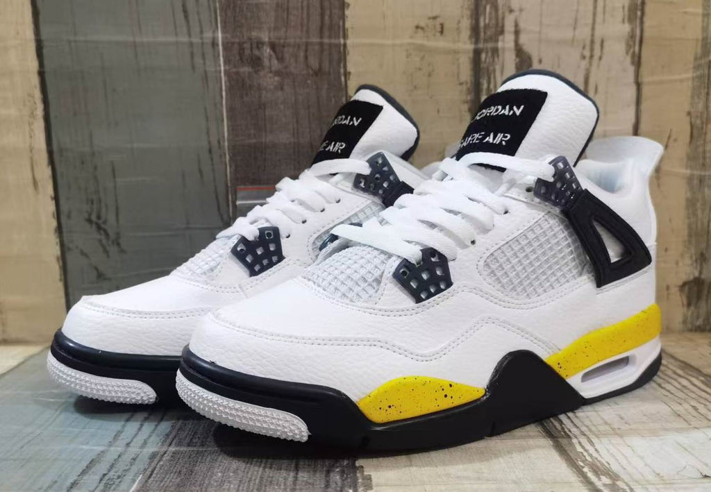 White, Black & Yellow High-Top Sneakers