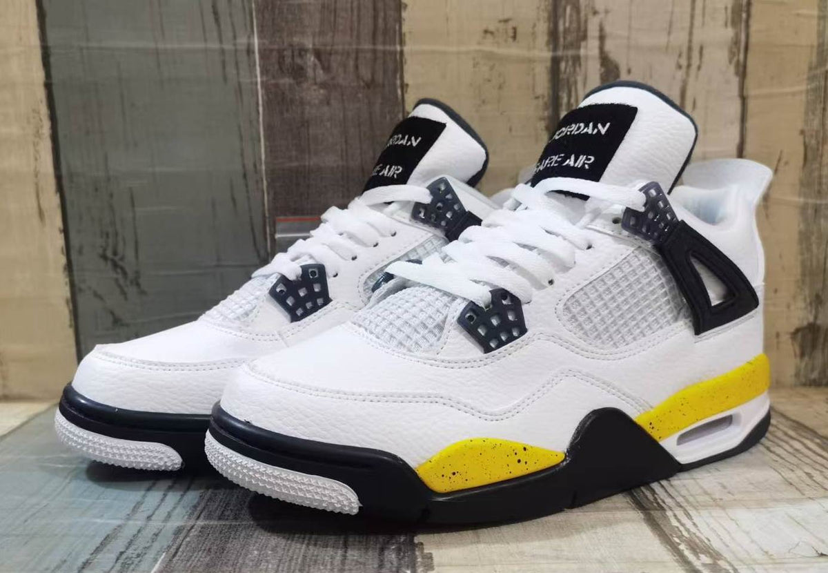 White, Black & Yellow High-Top Sneakers